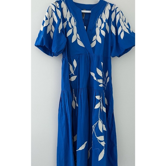 Anthropologie Short Sleeve Embroidery Appliqué Maxi Dress New - Picture 6 of 10